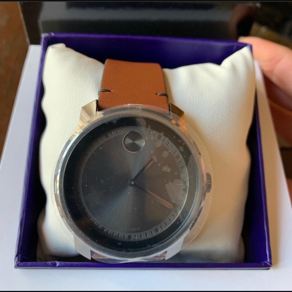 Authentic Movado BOLD Gunmetal 43 leather watch